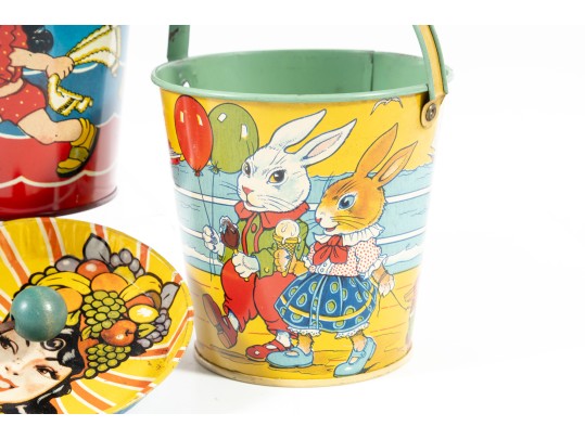 Vintage Tin Litho Buckets Etc