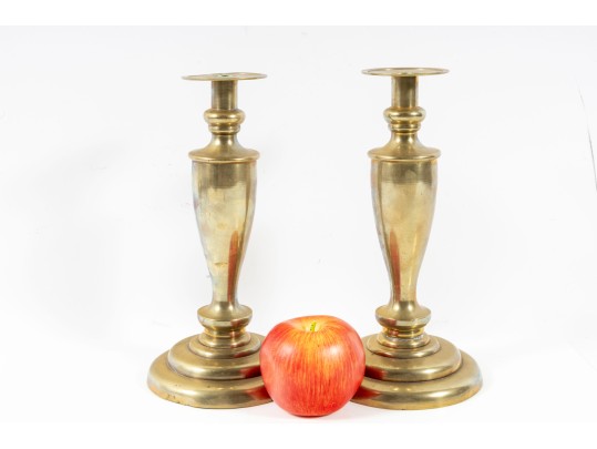 Vintage Bulbous Brass Column Candlestick Holders 