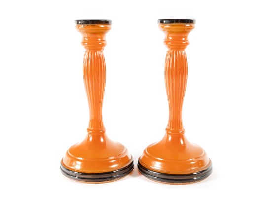 1920's Art Deco Czechoslovakian Glass Candlesticks