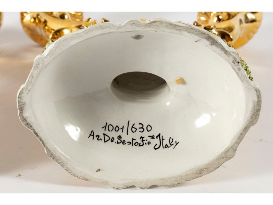 Pair Of Luxurious Capodimonte Italian Ceramic Candelabras