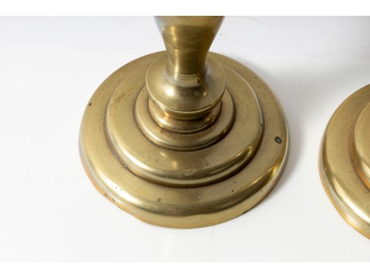 Vintage Bulbous Brass Column Candlestick Holders 