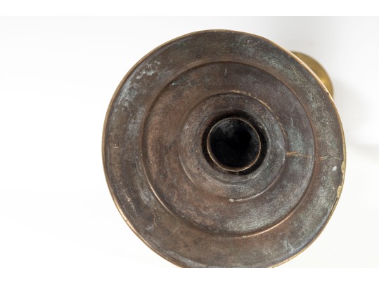 Vintage Bulbous Brass Column Candlestick Holders 