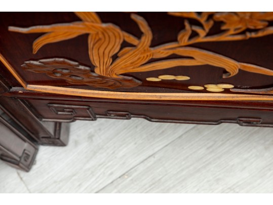 Chinese Eight Panel Marquetry Screen With Mother Of Pearl