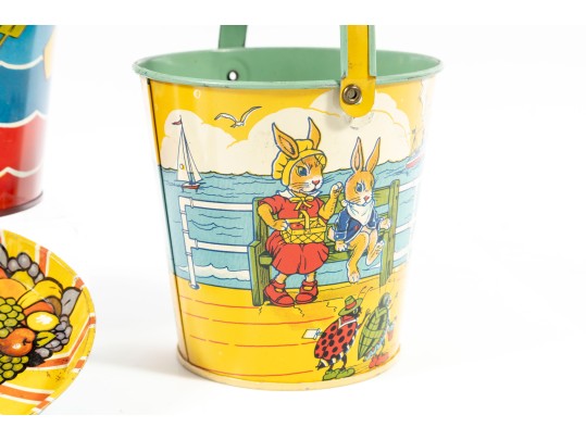 Vintage Tin Litho Buckets Etc