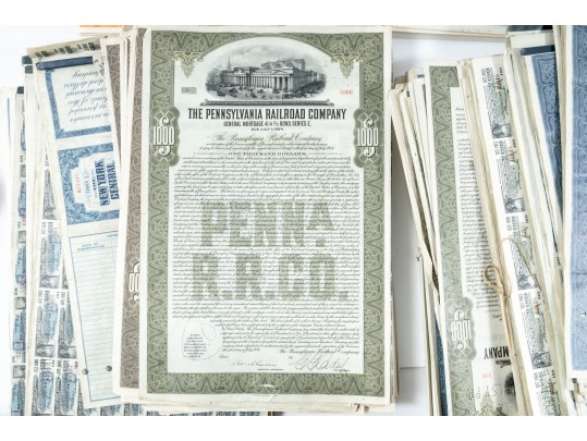Antique Assorted Lot Of Hundreds Of Pennsylvania Railroad Common Stock Certificates