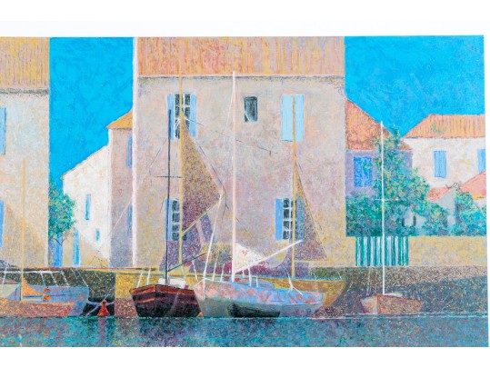 Andre Bourrie (France, 1936-2017) Serigraph, Sailboats On The Quay