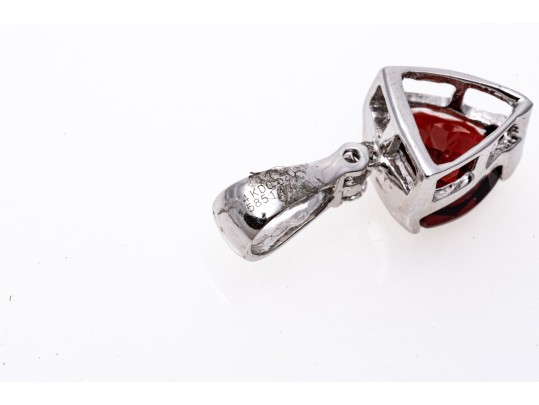 14k White Gold Trillion Garnet And Diamond Pendant