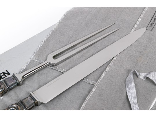 Geoerg Jensen Sterling Silver Mounted Carving Set- Large Scroll Saga 22