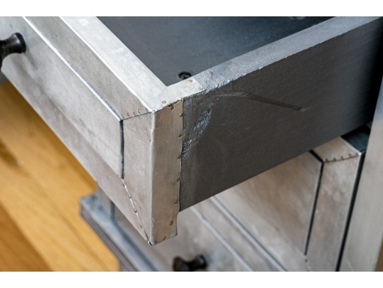 Chic Pair Of Restoration Hardware Metallic Wrapped End Tables