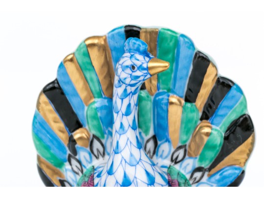 Herend Small Blue Fishnet Peacock Figure