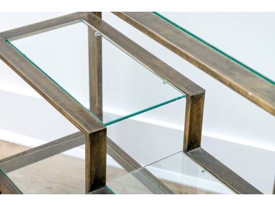 Vintage Mid-Century Modern Brass And Glass Display Etagere