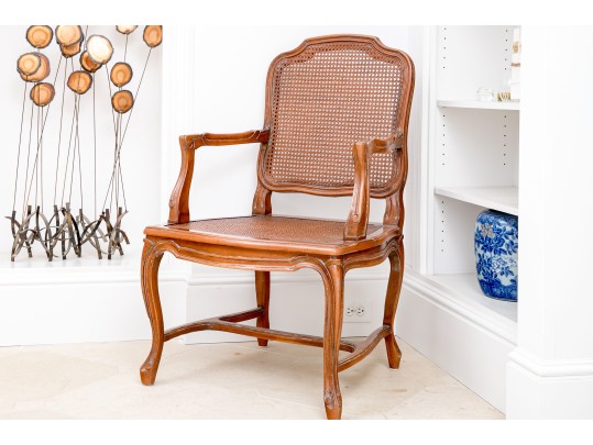 Classic Louis XV Style Fruitwood Fauteuil With Cane Seat And Seat Back