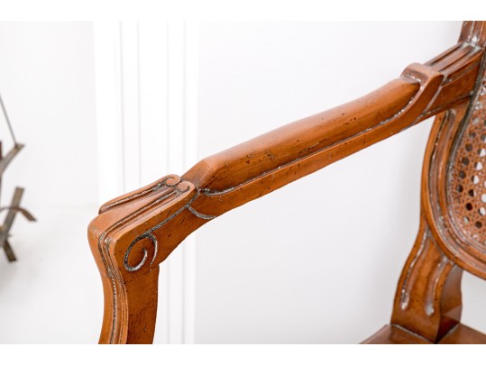 Classic Louis XV Style Fruitwood Fauteuil With Cane Seat And Seat Back