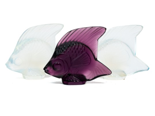 Group Of Three French, Lalique Small  Glass Angel Fish