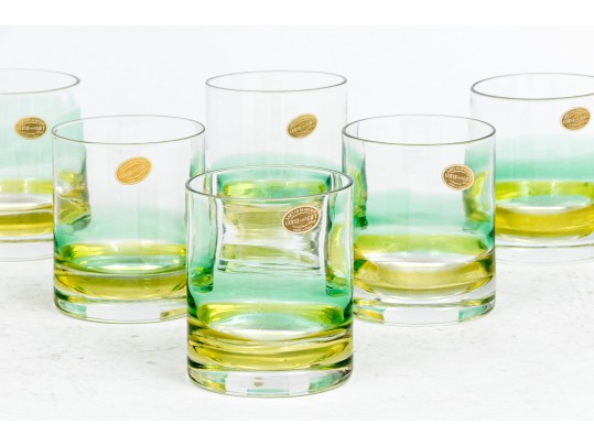 Set Of Six Vintage Italian Artisan Double Old Fashioned Glasses