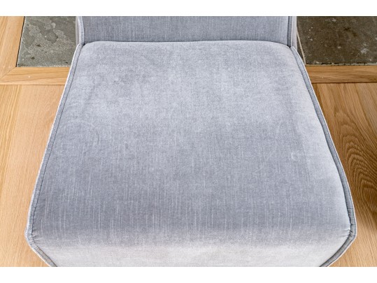 Chic Pair Of Restoration Hardware Gray Velvet Slipper Chairs