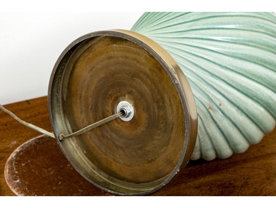 Vintage Paul Hanson Spiral Fluted Celadon Glazed Lidded Baluster Jar Mounted As A Table Lamp