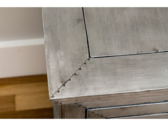 Chic Pair Of Restoration Hardware Metallic Wrapped End Tables