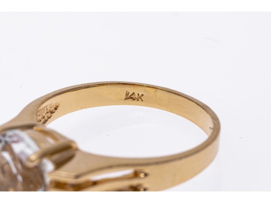 Chic Textural 14k Yellow Gold Aquamarine Ring, Size 5.75