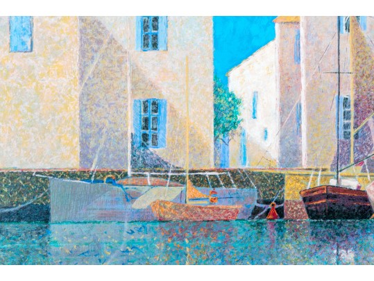 Andre Bourrie (France, 1936-2017) Serigraph, Sailboats On The Quay