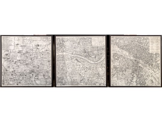 Set Of Three Restoration Hardware Decorative Pair Of Map Print On Canvas