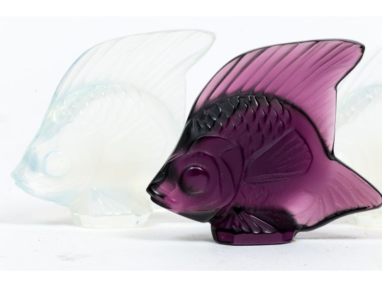 Group Of Three French, Lalique Small  Glass Angel Fish