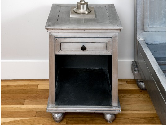 Chic Pair Of Restoration Hardware Metallic Wrapped End Tables