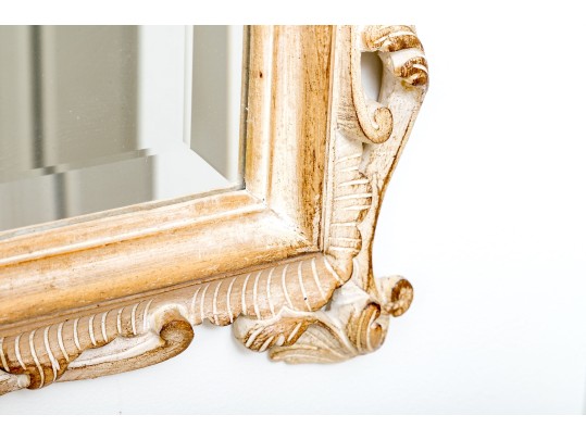 Stylish Carved Wood And Gesso Beveled Edge Mirror