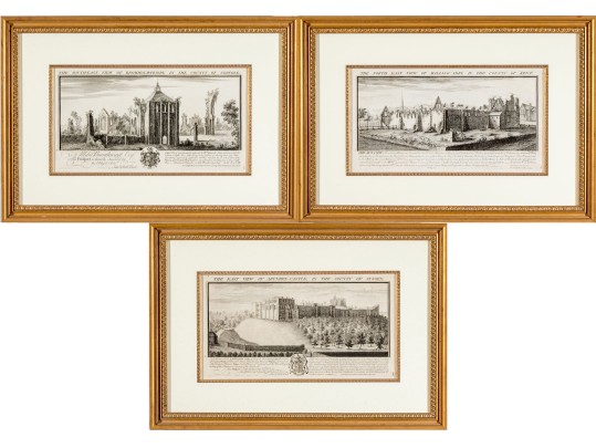Set Of Three Gilt Framed Restrikes Of Mid 18th Century English Architectural Engravings
