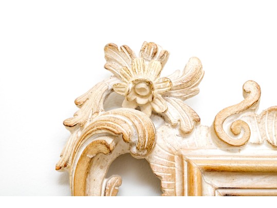 Stylish Carved Wood And Gesso Beveled Edge Mirror