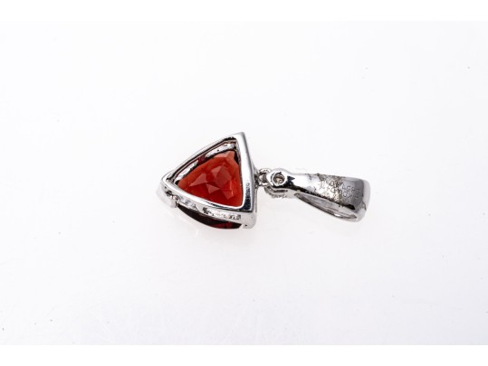 14k White Gold Trillion Garnet And Diamond Pendant