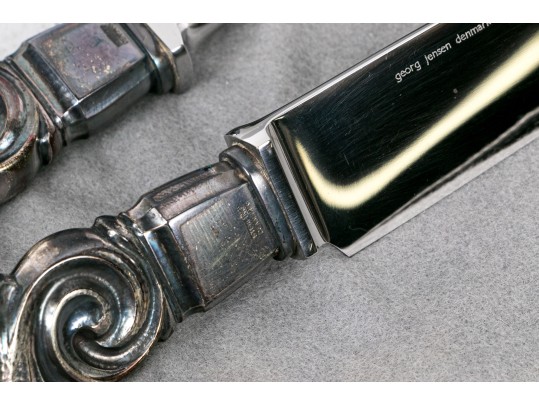 Geoerg Jensen Sterling Silver Mounted Carving Set- Large Scroll Saga 22