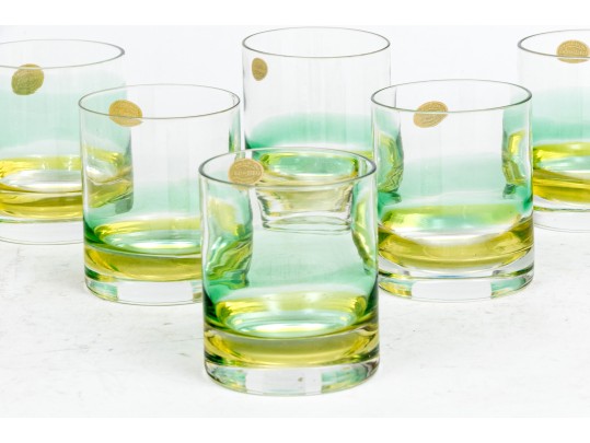 Set Of Six Vintage Italian Artisan Double Old Fashioned Glasses