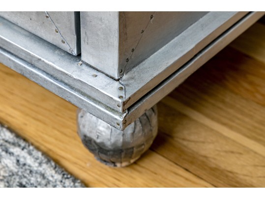 Chic Pair Of Restoration Hardware Metallic Wrapped End Tables