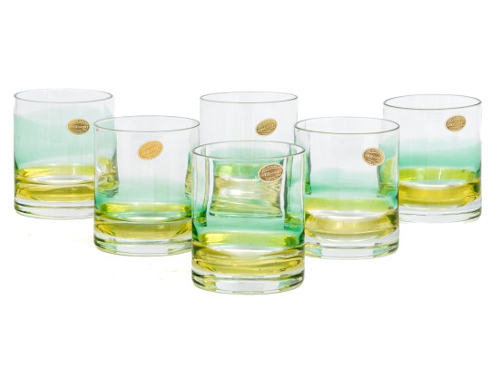 Set Of Six Vintage Italian Artisan Double Old Fashioned Glasses