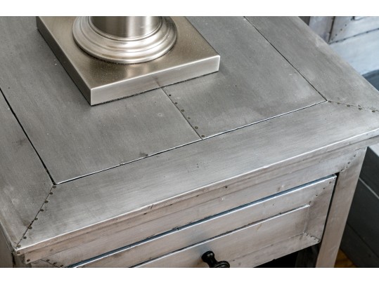 Chic Pair Of Restoration Hardware Metallic Wrapped End Tables