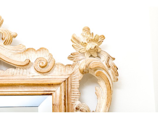 Stylish Carved Wood And Gesso Beveled Edge Mirror