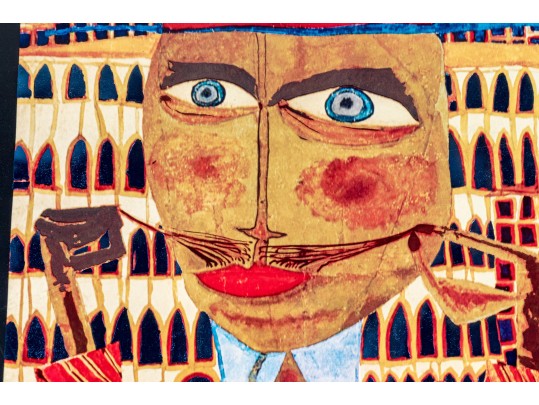 After Friedensreich Hundertwasser (Austria, 1928-2000) 1973 Exhibition Poster, Man Twirling Mustache