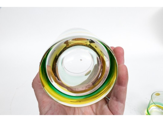 Set Of Six Vintage Italian Artisan Double Old Fashioned Glasses