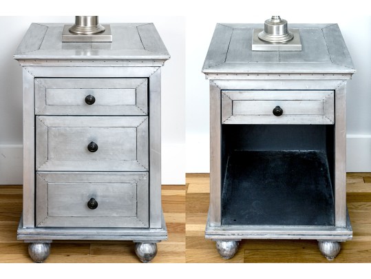 Chic Pair Of Restoration Hardware Metallic Wrapped End Tables