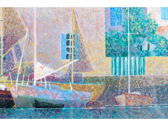 Andre Bourrie (France, 1936-2017) Serigraph, Sailboats On The Quay
