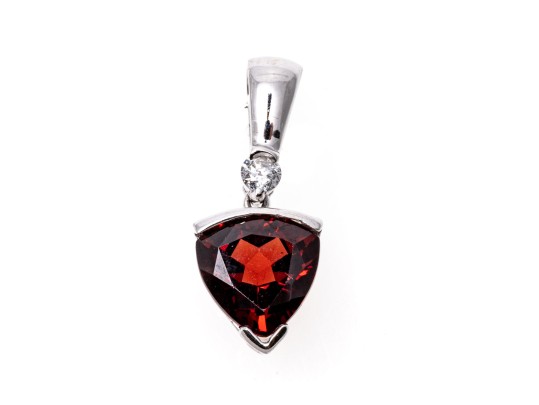 14k White Gold Trillion Garnet And Diamond Pendant