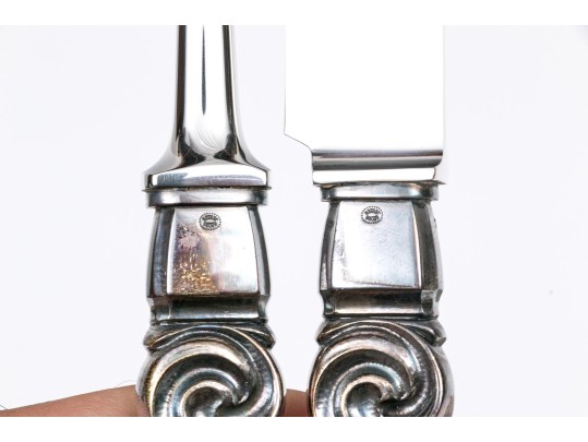 Geoerg Jensen Sterling Silver Mounted Carving Set- Large Scroll Saga 22