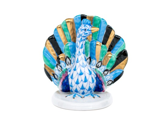 Herend Small Blue Fishnet Peacock Figure