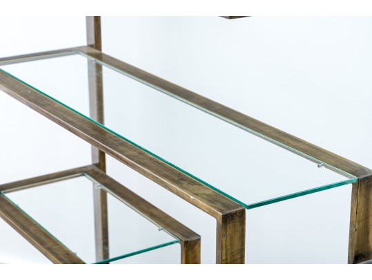 Vintage Mid-Century Modern Brass And Glass Display Etagere