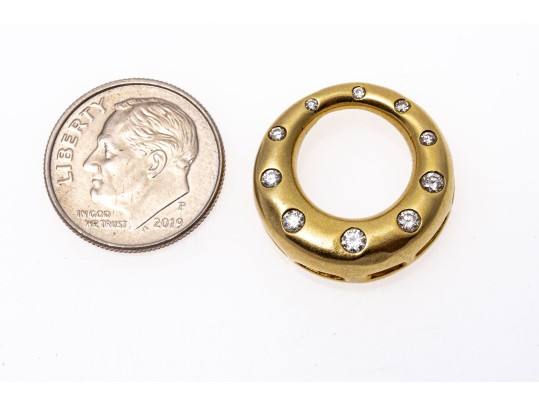 14k Yellow Gold Contemporary Diamond Circle Pendant