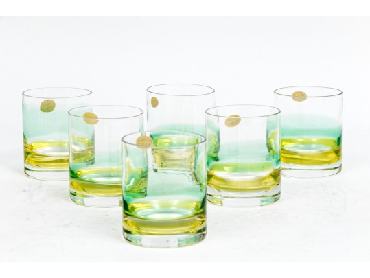 Set Of Six Vintage Italian Artisan Double Old Fashioned Glasses