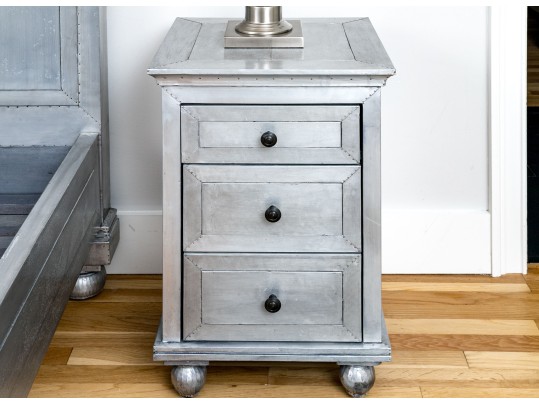 Chic Pair Of Restoration Hardware Metallic Wrapped End Tables