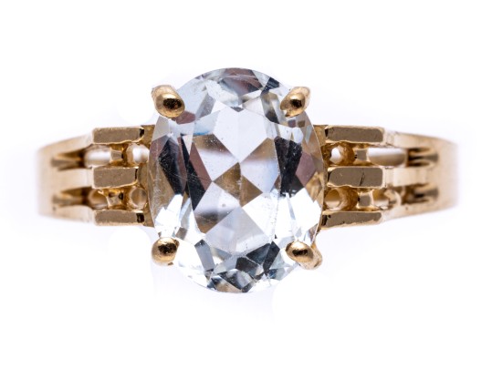 Chic Textural 14k Yellow Gold Aquamarine Ring, Size 5.75