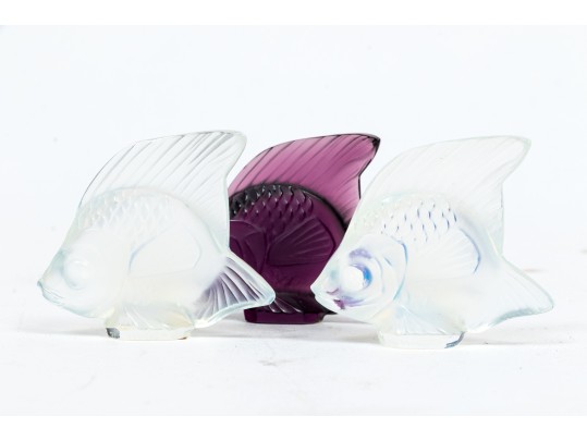 Group Of Three French, Lalique Small  Glass Angel Fish
